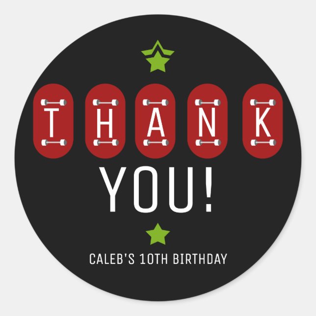 Pegatina Redonda Favor de fiesta de cumpleaños de monopatín para pa (Anverso)