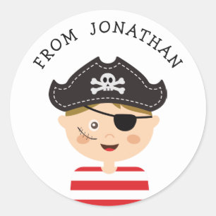 Pegatina Redonda Favor de fiesta de cumpleaños de niños piratas   A