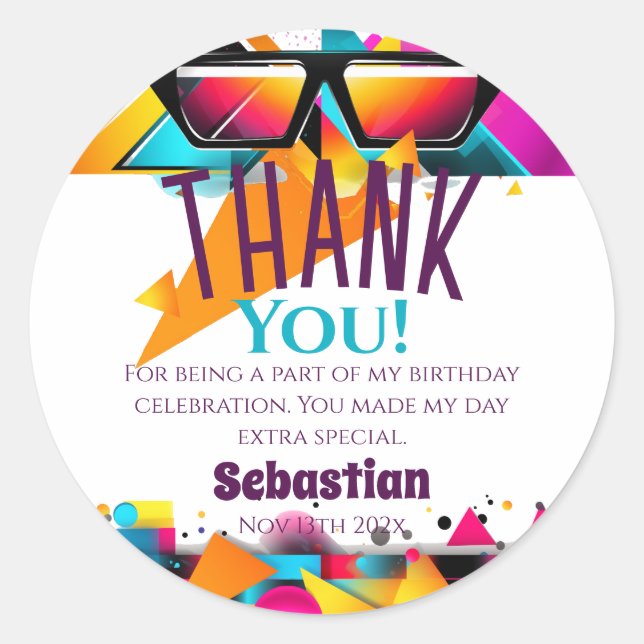 Pegatina Redonda Favor de fiesta de cumpleaños disco (Anverso)