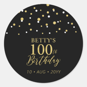 Pegatina Redonda Favor de fiesta de cumpleaños número 100 de confet
