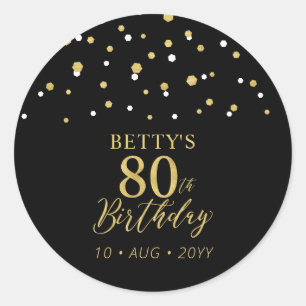 Pegatina Redonda Favor de fiesta de cumpleaños número 80 de confeti