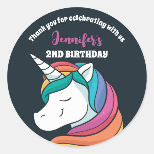 Pegatina Redonda Favor de fiesta de cumpleaños para chicas de Unico