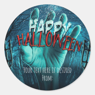 Pegatina Redonda Favor de fiesta de Halloween Zombie Feliz