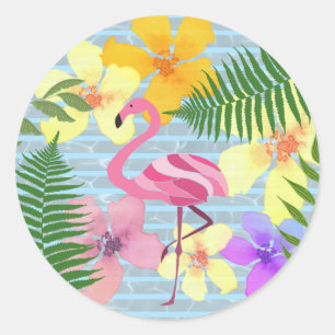 Pegatina Redonda Favor de fiesta de piscina Flamingo Tropical