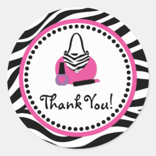 Pegatina Redonda Favor de fiesta Diva Spa cumpleaños Pink Zebra