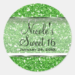 Pegatina Redonda Favor de fiesta personalizado Dulces 16 con brillo