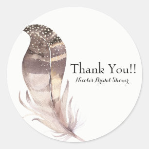 Pegatina Redonda Favor de fiesta personalizado pluma bohemio chic