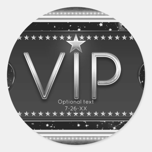 Pegatina Redonda Favor de fiesta personalizado VIP Chic Glam negro  (Anverso)