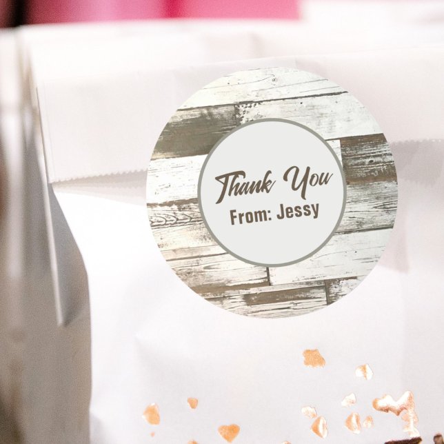 Pegatina Redonda Favor de fiesta rústico de madera de granero blanc (White barn wood rustic western country party favor classic round sticker)