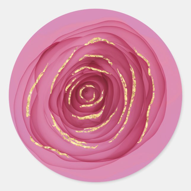 Pegatina Redonda Favor de flor de rosa dorada delicada pintada a ma (Anverso)