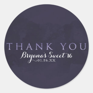 Pegatina Redonda Favor de GRACIAS moderno glam chic gris ciruela ah