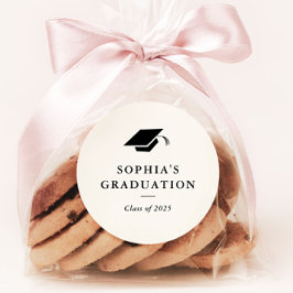 Pegatina Redonda Favor de graduación clásico simple en blanco y neg