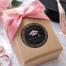 Pegatina Redonda Favor de graduación de diamantes rosados elegantes