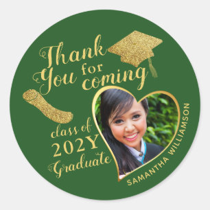 Pegatina Redonda Favor de Graduación Verde Agradecimiento por Venir