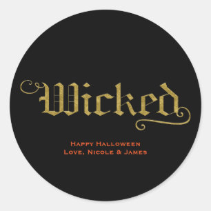 Pegatina Redonda Favor de Halloween con aspecto de oro falso WICKED