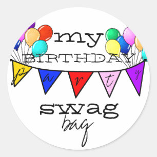 Pegatina Redonda Favor de invitado de los globos de fiesta de cumpl