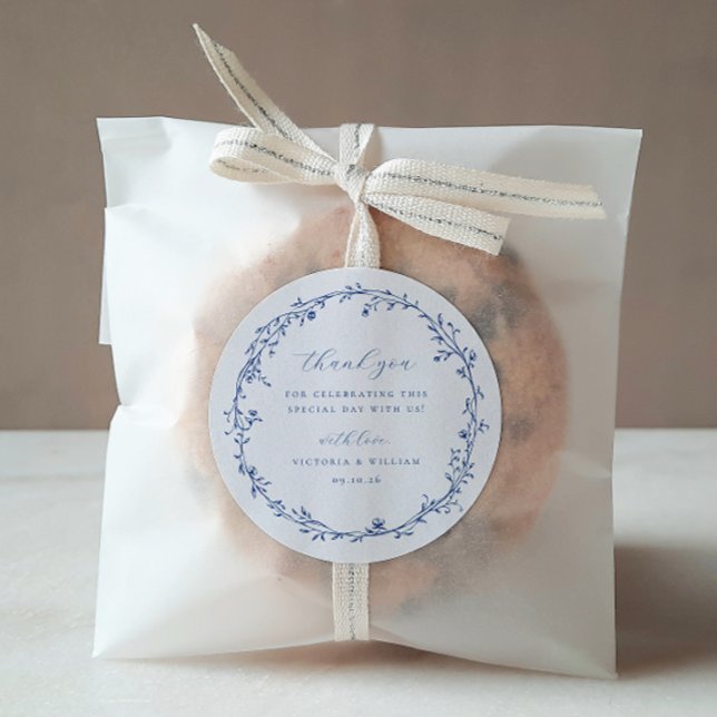 Pegatina Redonda Favor de la Boda Botánica Azul Francesa (Subido por el creador)