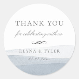 Pegatina Redonda Favor de la boda de la acuarela azul de color de c