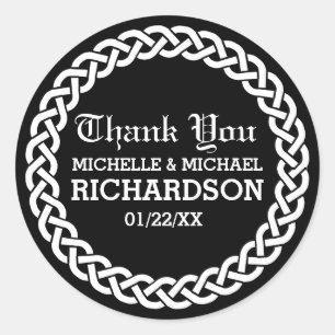 Pegatina Redonda Favor de la boda de la corona celta trenzada de ne