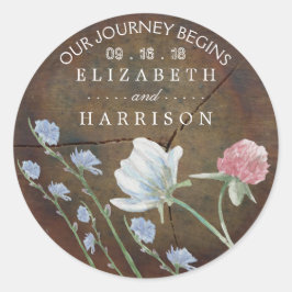 Pegatina Redonda Favor de la boda de la madera de roble silvestre