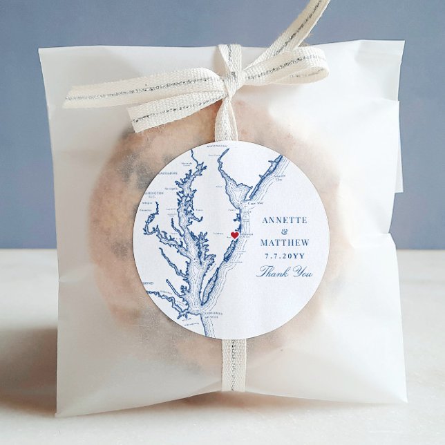 Pegatina Redonda Favor de la boda de la Marina de Maryland de Ocean (This Ocean City, Maryland wedding favor sticker is perfect for your destination wedding)