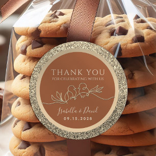 Pegatina Redonda Favor de la boda de oro y terracota