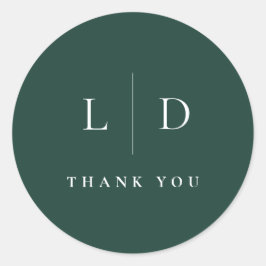 Pegatina Redonda Favor de la boda de un monograma verde esmeralda M