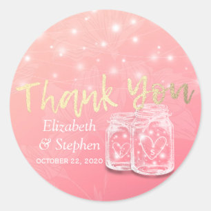 Pegatina Redonda Favor de la boda Gracias Mason Jars & String Light