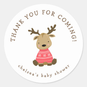 Pegatina Redonda Favor de la ducha Winter Deer Baby