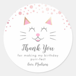 Pegatina Redonda Favor de la fiesta de cumpleaños del gato Kitty