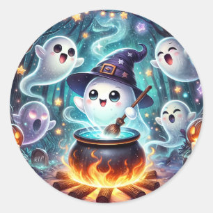 Pegatina Redonda Favor de la fiesta de Halloween con brujería suave
