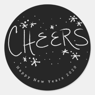 Pegatina Redonda Favor de Letra a Mano de Feliz Año Nuevo
