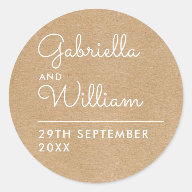 Pegatina Redonda Favor de letra elegante Kraft rústico (Anverso)