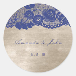 Pegatina Redonda Favor de marfil - beige - Blue Navy Lace Gracias