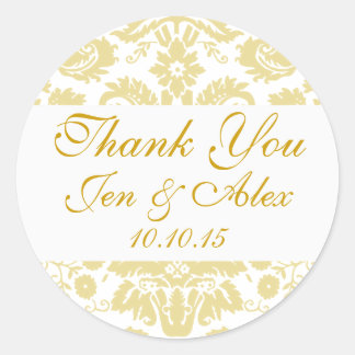 Pegatina Redonda Favor de matrimonio Gold Ivory Damask
