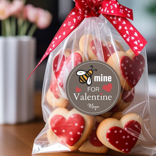 Pegatina Redonda Favor de Mine de San Valentín (Bee Mine Valentine Favor Name Classic Round Sticker)