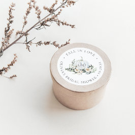 Pegatina Redonda Favor de monograma de vegetación de calabaza de ot