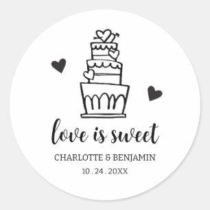 Pegatina Redonda Favor de pastel de boda Love is Sweet