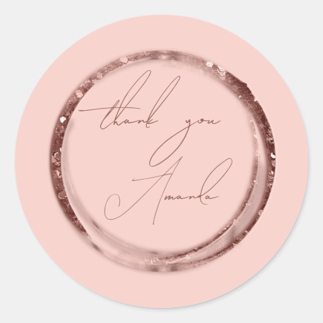 Pegatina Redonda Favor de Polvo Rosado de Nombre Gracias (Anverso)