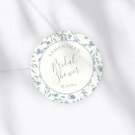 Pegatina Redonda Favor de Regalo de Boda Boho Azul y Crema