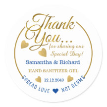 Favor de Sanitizante de Mano Gracias Azul Oro Difu