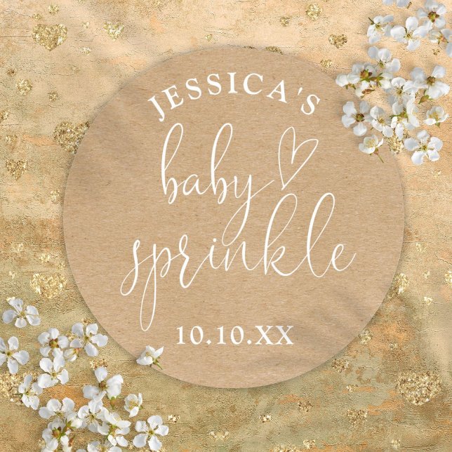 Pegatina Redonda Favor de Sprinkle de Baby Boho Rústico Kraft (Boho Rustic Kraft Baby Sprinkle Shower Favor Classic Round Sticker)