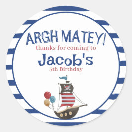 Pegatina Redonda Favor del cumpleaños de Jolly Roger Pirate