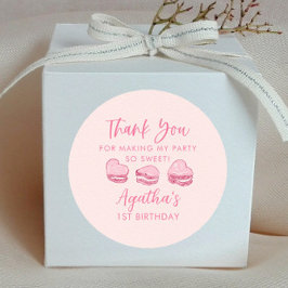 Pegatina Redonda Favor del cumpleaños del corazón rosado de San Val