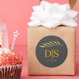 Pegatina Redonda Favor del Decor de la Fiesta de la Boda de Oro Per