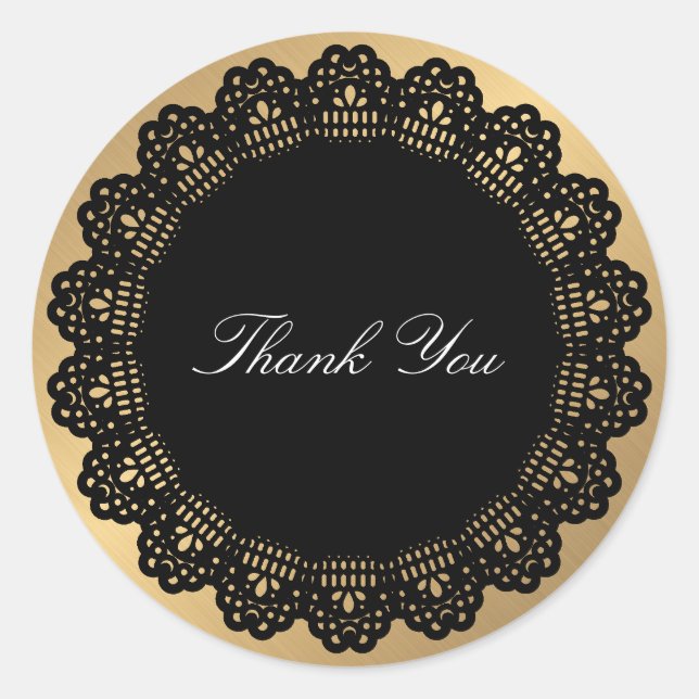 Pegatina Redonda Favor del Godlen Black Mandala Lace Gracias (Anverso)