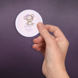 Pegatina Redonda Favor Del Oso Marrón Púrpura Cute Gracias