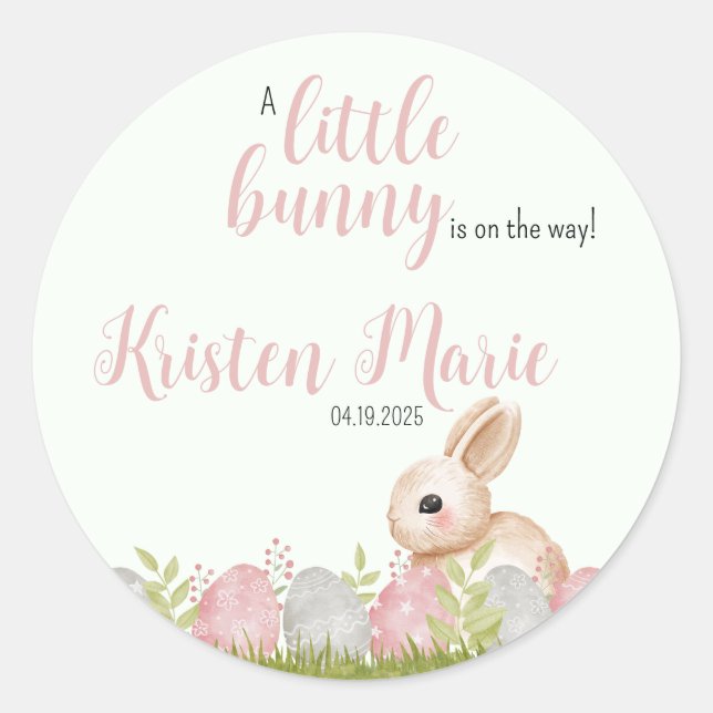 Pegatina Redonda Favor del partido Baby Shower de los conejitos de  (Anverso)