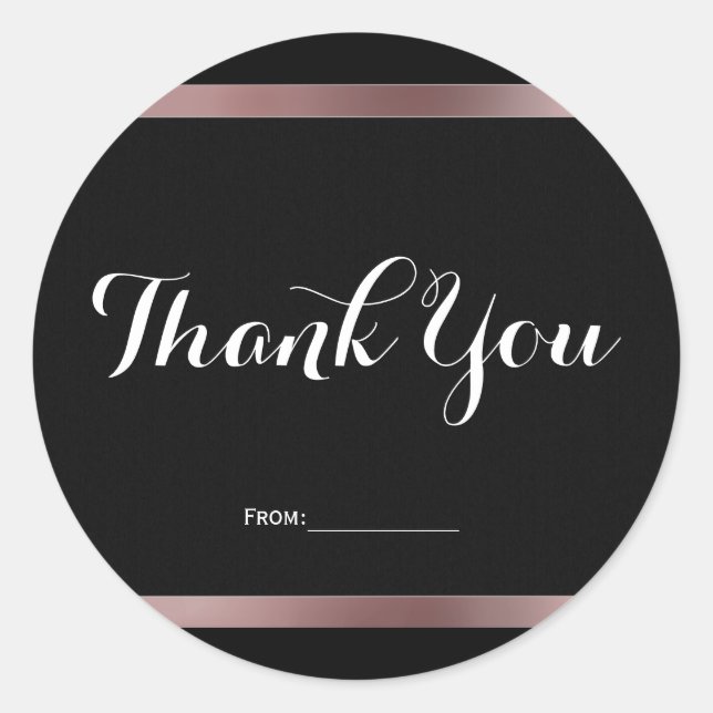 Pegatina Redonda Favor del partido rosado negro y Rosa de oro Mauve (Anverso)