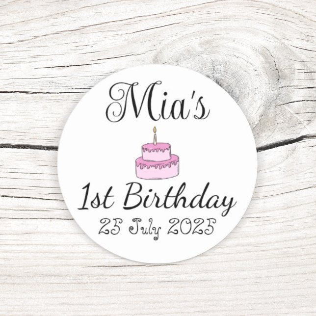 Pegatina Redonda Favor del Primer Cumpleaños Personalizado (Make your birthday celebrations extra special with this personalized round sticker! )